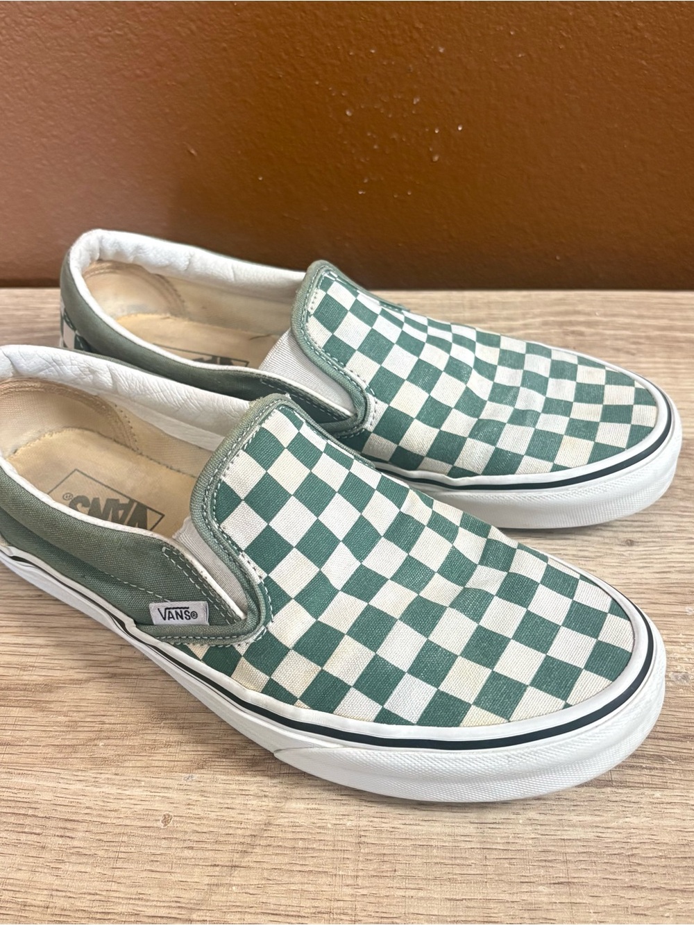 Vans Green and White Checkerboard slip-on Sneakers, Men’s Size 8.5, Women’s 10
